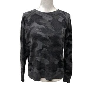 27 Miles Cashmere Sweater Jumper Womens Small Gray Black Camo Pullover Crew Neck